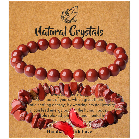 DUQGUHO 2Pcs Butterfly Bracelets for Women Turquoise Bracelet for Women Healing Crystal Bracelet Natural Red Turquoise Jewelry 8mm Beaded Bracelet Gifts for Women