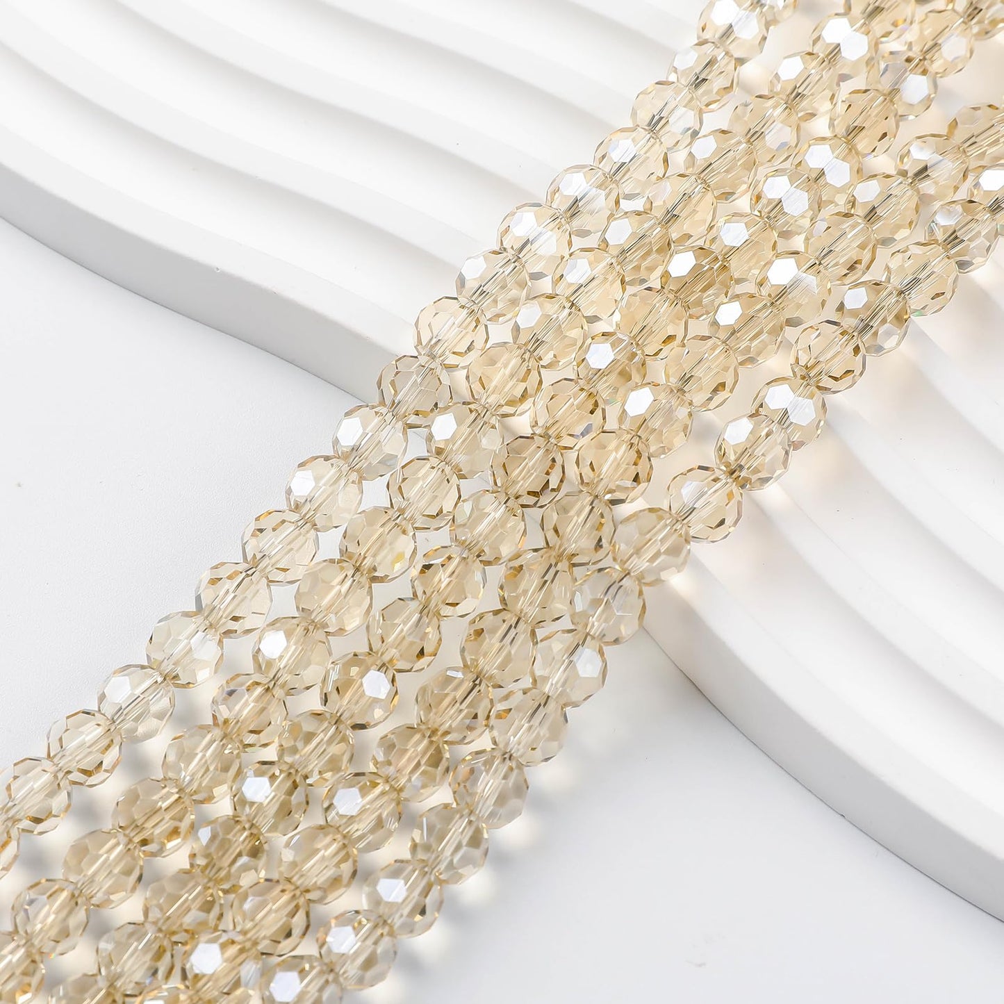 Novborcz 200PCS 8MM Champagne Round Crystal Glass Beads for Jewelry Making