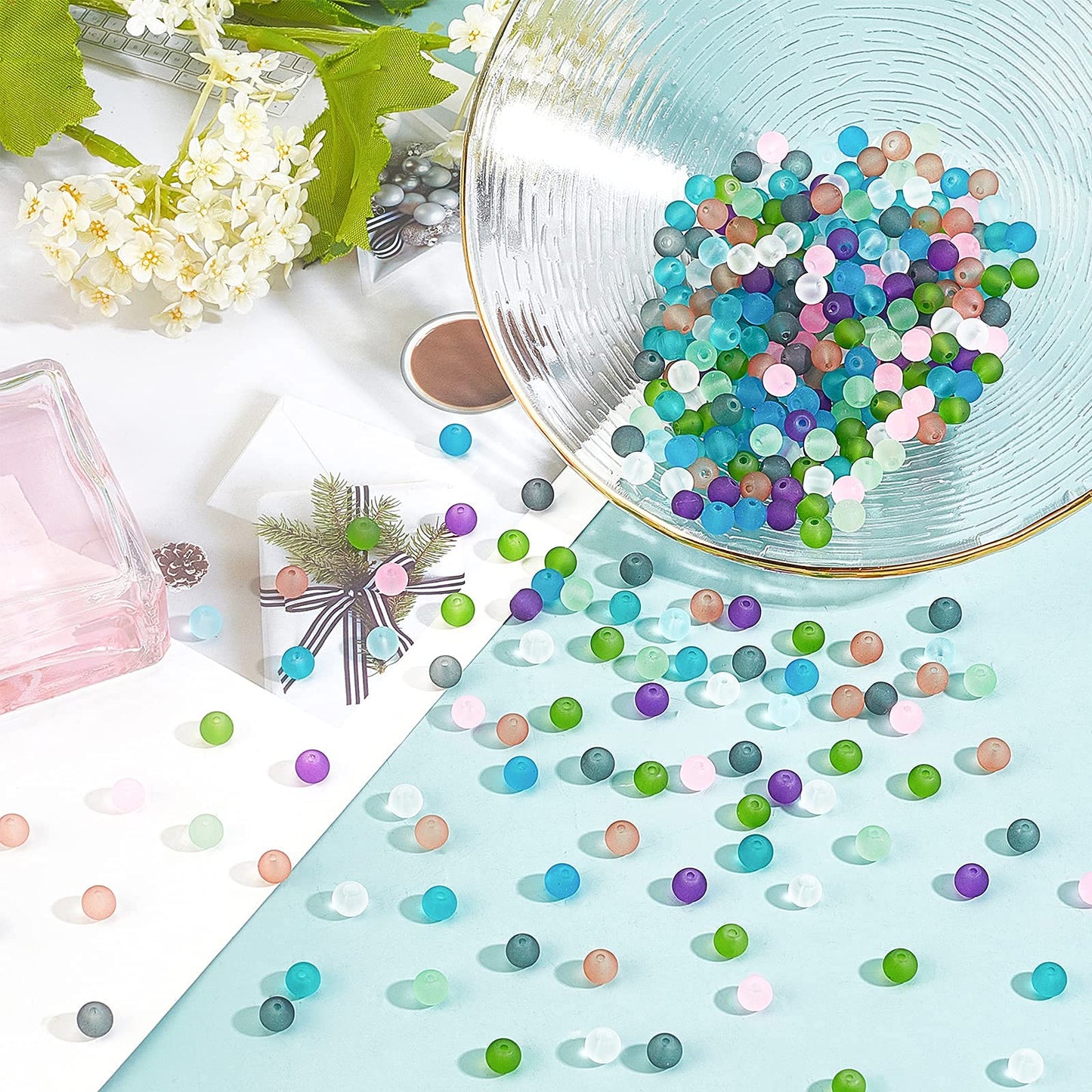 PH PandaHall 500pcs 6mm Frosted Glass Bead 10 Color Transparent Frosted Crystal Beads Matte Loose Spacer Beads for Necklace, Bracelet, Earring Jewelry Making