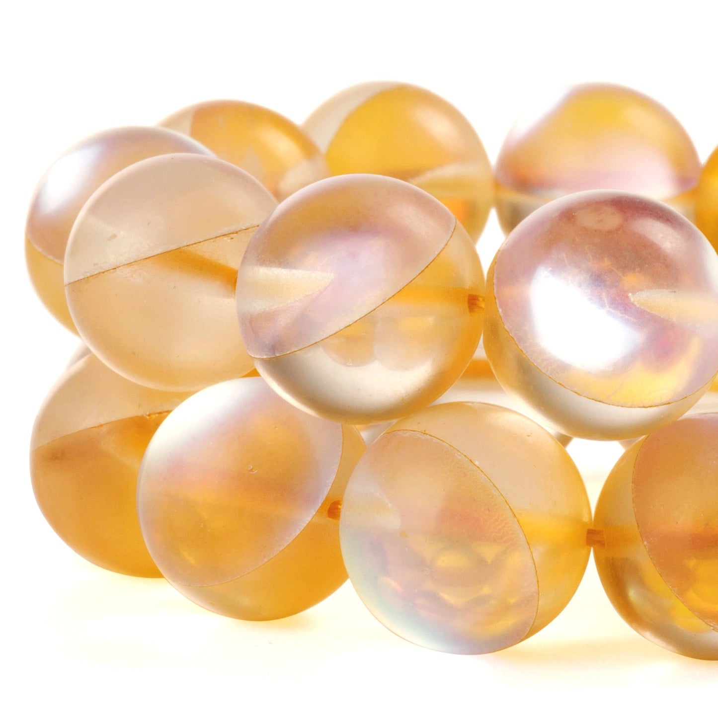 RUBYCA 6mm Round Moonstone Matte Crystal Glass Beads Aura for Jewelry Making Gold, 1 Strand