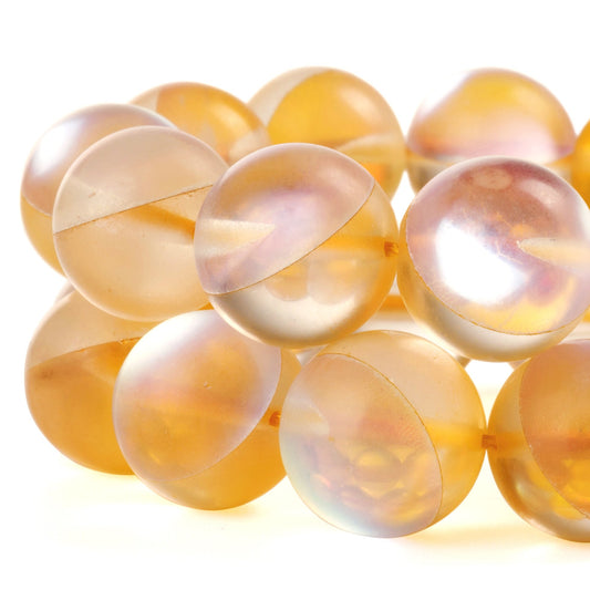 RUBYCA 6mm Round Moonstone Matte Crystal Glass Beads Aura for Jewelry Making Gold, 1 Strand