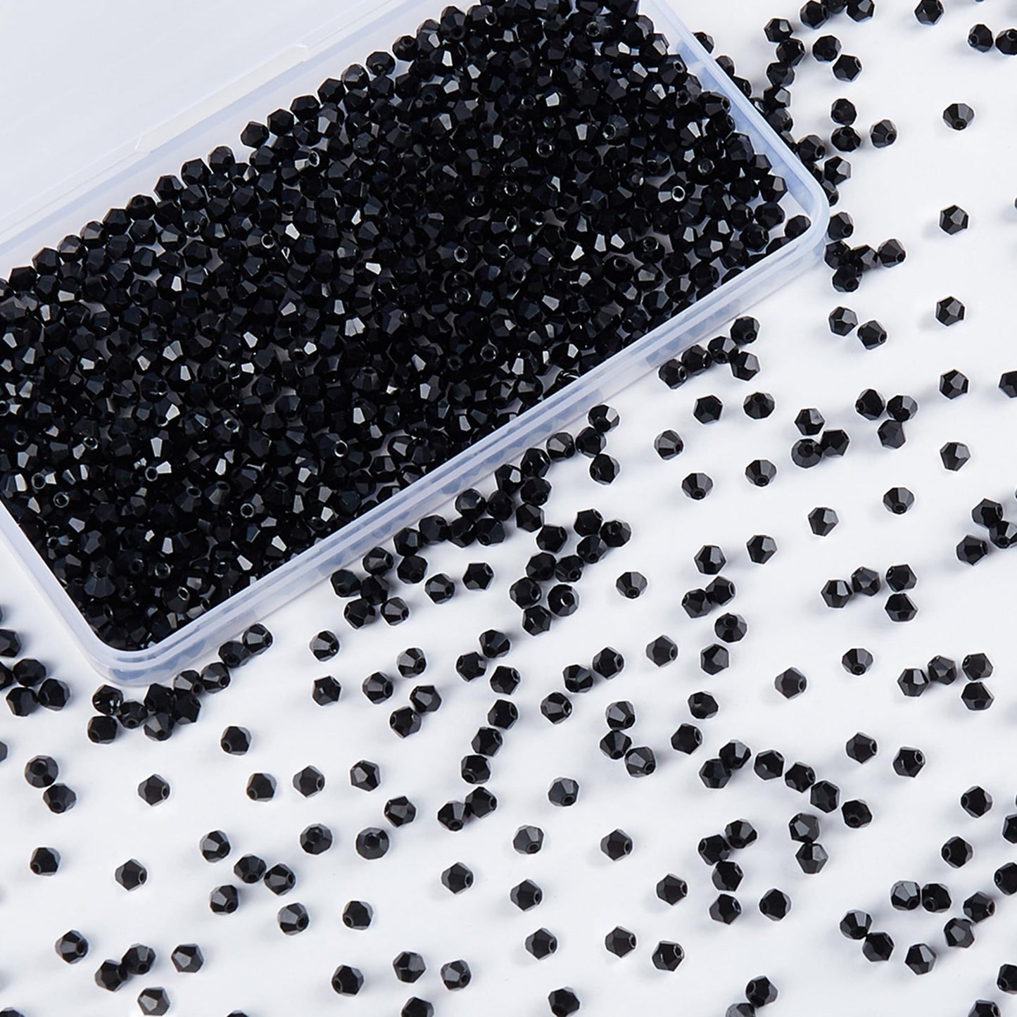 Laopottbeads 1100pcs Black 4mm Bicone Crystal Beads for Jewelry Making – Small Faceted Glass Beads for Bracelets, Earrings, Loc Sprinkles, DIY Crafts