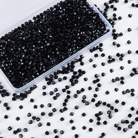Laopottbeads 1100pcs Black 4mm Bicone Crystal Beads for Jewelry Making – Small Faceted Glass Beads for Bracelets, Earrings, Loc Sprinkles, DIY Crafts