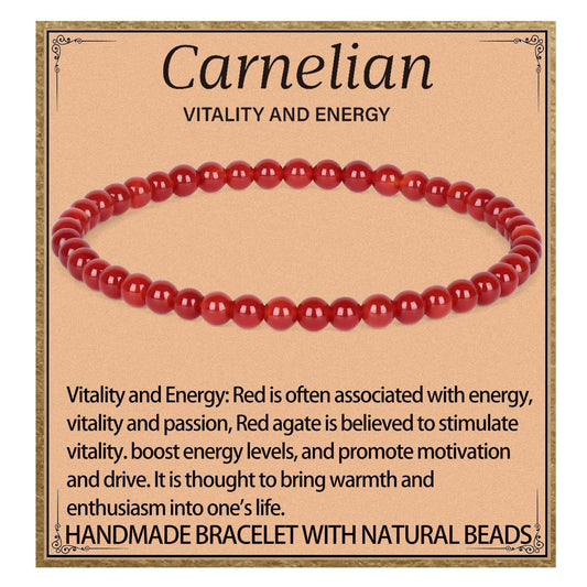 LPBeads Handmade Natural Gemstone Stretch Elastic 4m Carnelian Bracelet Healing Crystal Round Stone Beads Jewelry Gifts for Women Men