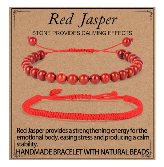 LPBeads 6mm Red Jasper Bracelet with Handmade Rope Bracelet Size Adjustable Natural Stone Crystal Healing Bracelets Gifts for Unisex Adults