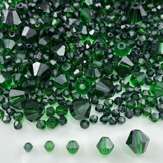 Pinhoollgo 1310pcs Bicone Crystal Glass Beads 2mm 3mm 4mm 6mm 8mm Faceted Crystal Spacer Beads for Bracelets Necklace Pendants Earrings DIY Jewelry Craft Making(Dark Green)