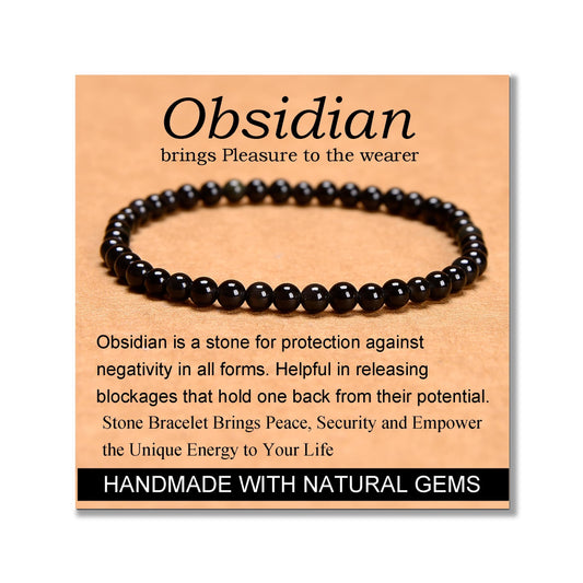 MASSIVE BEADS Black Obsidian - Stone of Pleasure - Handmade Yoga Stretch Elastic Bracelet Natural Stone Crystal Healing Power Energy Gifts for Unisex Adult 4mm