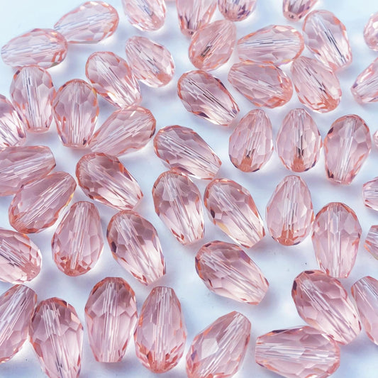 Honkoolly 100pcs 8x12mm Teardrop Crystal Glass Beads Vertical Hole Faceted Glass Teardrop Spacer Beads for Bracelets Necklace Earring DIY Jewelry Making Craft(Pink)