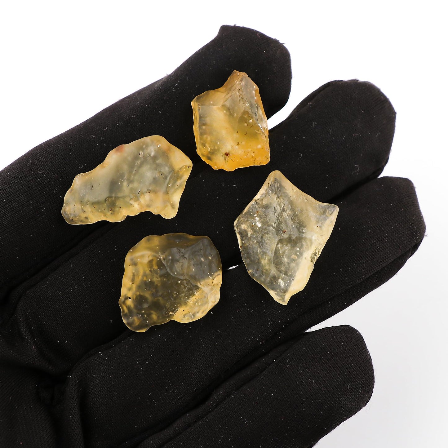 CRYSTALIS (9gm) (4pcs) Raw Libyan Desert Glass/Natural Golden Tektite, Rare Loose Gemstone Wholesale Bulk Rough Jewelry Making Supply, Wire Wrapping, DIY, Gem Collectibles (13-18mm)