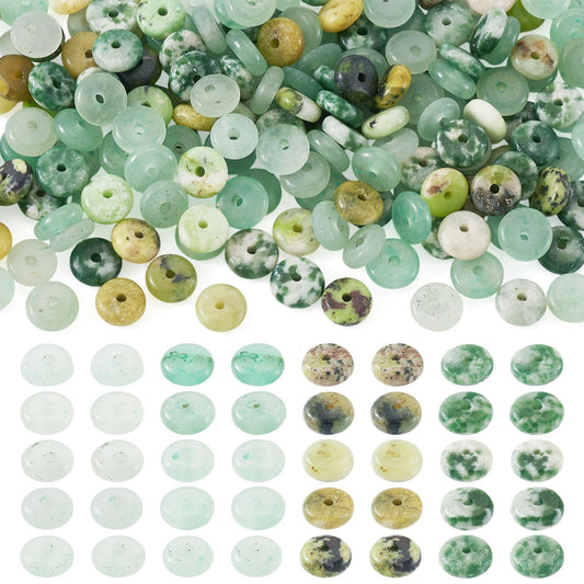 Beadthoven 180Pcs 6mm Natural Gemstone Rondelle Beads Healing Crystal Disc Abacus Smooth Stone Spacers Serpentine Jade Green Aventurine Green Spot Jasper Beads for DIY Bracelet Necklace Jewelry Making