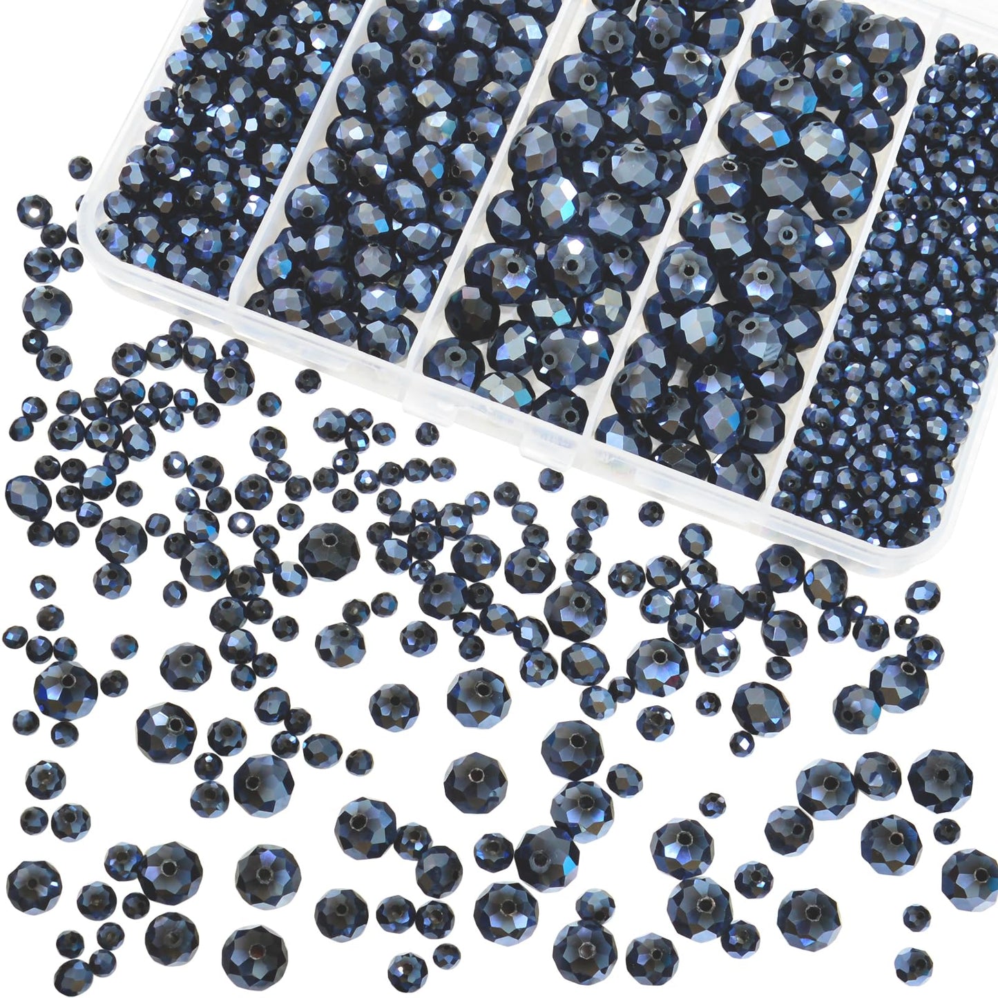 Laopottbeads 800Pcs 4/6/8/10mm Crystal Glass Beads for Jewelry Making Beads for Bracelets Necklace Pendants Making Supplies(Navy Blue)