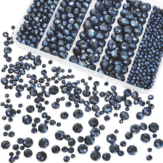 Laopottbeads 800Pcs 4/6/8/10mm Crystal Glass Beads for Jewelry Making Beads for Bracelets Necklace Pendants Making Supplies(Navy Blue)