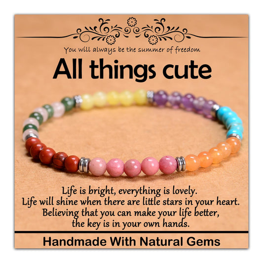 CHCCOYE 4mm Natural Healing Gemstone Bracelet Handmade Yoga Stretch Elastic Bracelet Stress Relief Crystal Jewelry for Men and Women (4mm All things cute)