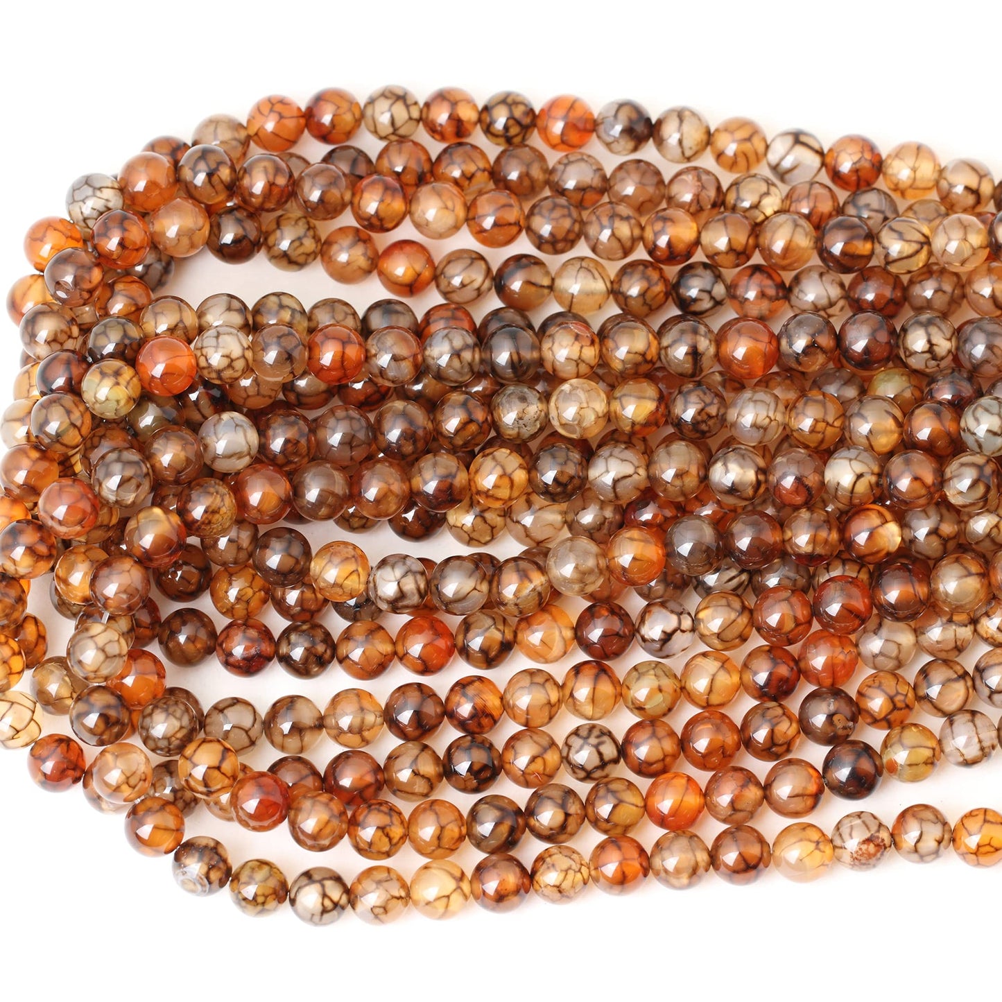 CHEAVIAN 45PCS 8mm Coffee Dragon Vein Agate Gemstone Round Loose Beads for Jewelry Making 1 Strand 15"