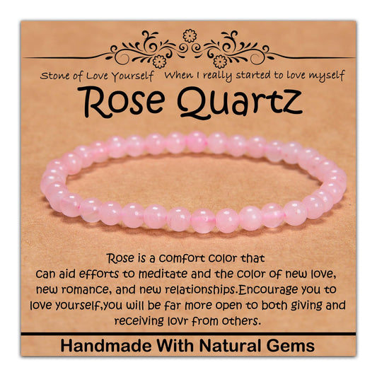 CHCCOYE 4mm Natural Healing Gemstone Bracelet Handmade Yoga Stretch Elastic Bracelet Stress Relief Crystal Jewelry for Men and Women (4mm, Rose Quartz)