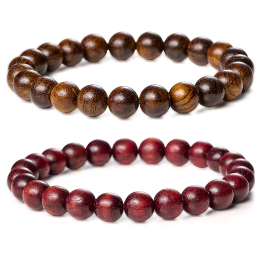 Bivei Natural Gemstone Semi Precious Crystals Handmade Stretchy Round Beads Bracelet, Enhance Positive Energy,Stocking Stuffers for Women(Tiger Skin Wood & Rosewood (Prayer Beads) Medium)
