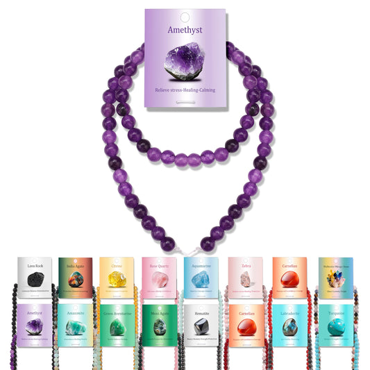 Vinswet 60pcs 6mm Amethyst Natural Stone Beads Round Genuine Real Stone Beading Loose Gemstones DIY Smooth Bead for Bracelet Necklace Earrings Jewelry Making