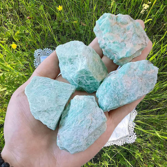 LAIDANLA Amazonite 2" Natural Rough Stones Crystal Large Raw Crystals Bulk Healing Gemstones for Reiki Healing Tumbling Fountain Rocks Wire Wrapping Decoration 4PCS 0.55lb