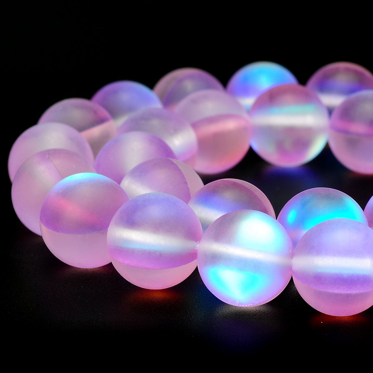 RUBYCA 8mm Round Moonstone Matte Crystal Glass Beads Aura for Jewelry Making Purple, 1 Strand