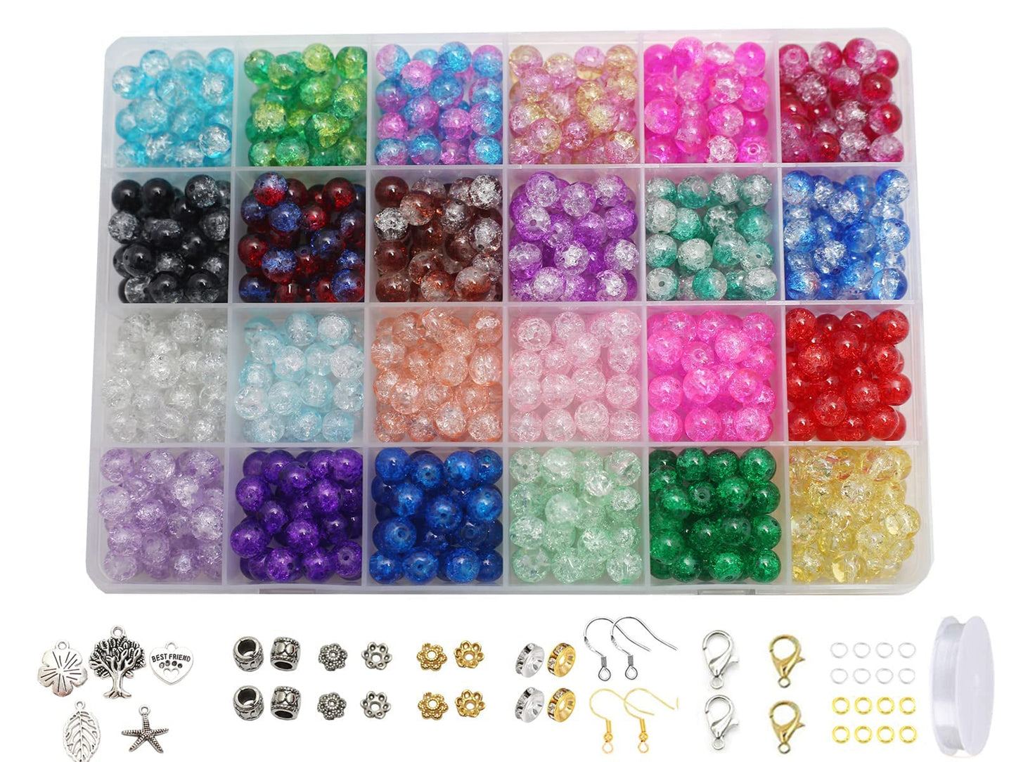 Pamir Tong 720PCS 8mm Crackle Glass Round Bulk, Bracelet Space Loose Smooth Beads for Jewelry Making Earring, Necklaces, and DIY Crafts,Keychains, Lanyards & Adult Crafting