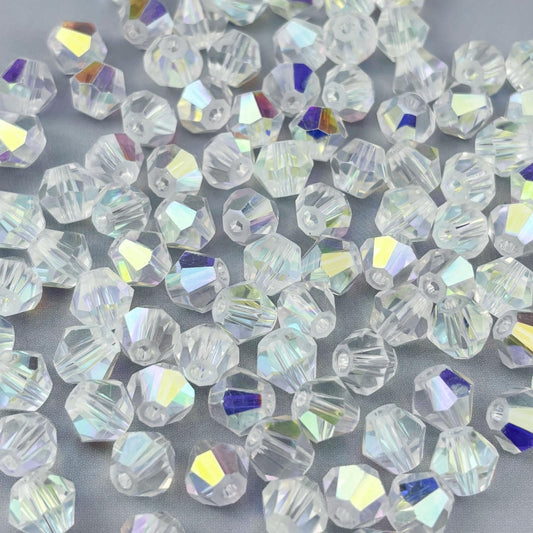 Pinhoollgo 100pcs 8mm Bicone Crystal Glass Beads Faceted Bicone Crystal Beads Bulk Glass Spacer Beads for Bracelets Necklace Pendants Earrings DIY Jewelry Craft Making(Crystal AB)