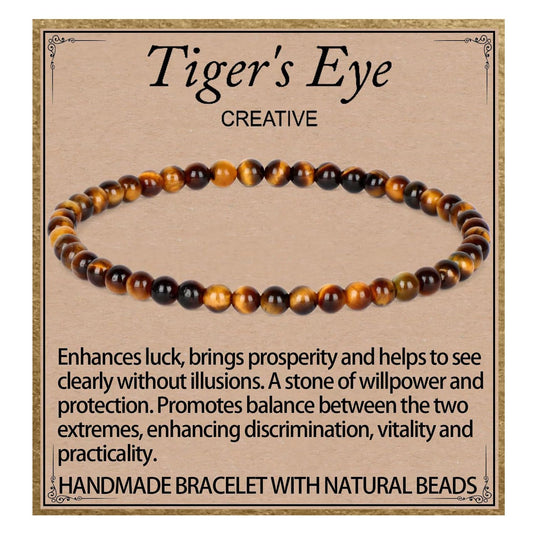 LPBeads Handmade Natural Gemstone Stretch Elastic 4mm Yellow Tiger's Eye Bracelet Healing Crystal Round Stone Beads Jewelry Gifts for Women Men