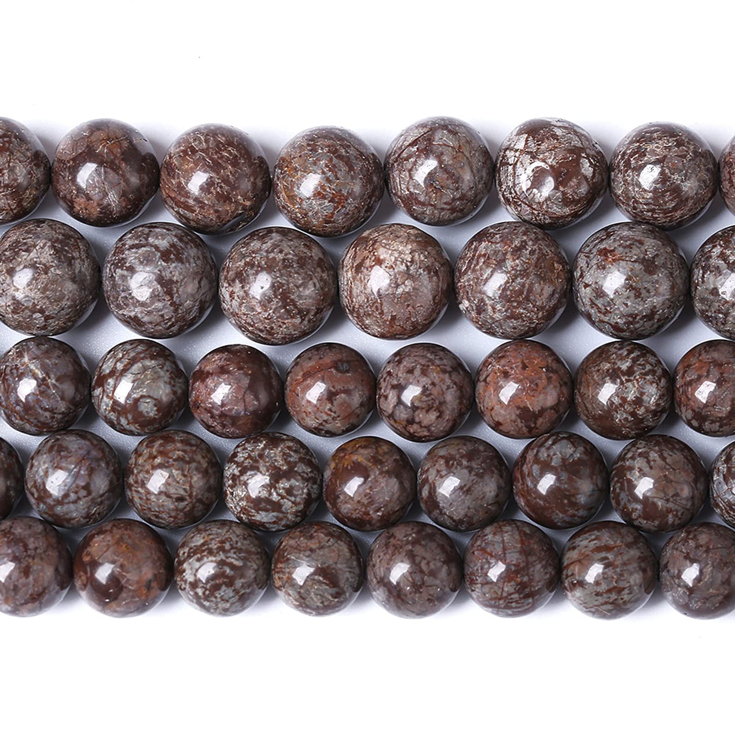 10MM 38PCS Natural Stone Brown Snowflake Jasper Obsidian Loose Beads for Jewelry Making DIY Bracelet