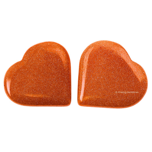 Amazing Gemstone Red Goldstone Stone Heart - Pack of 2 Crystal Heart Stones Rocks - Corazones De Piedra Crystals and Healing Stones Heart Shaped Crystal - Stocking Stuffers Gifts
