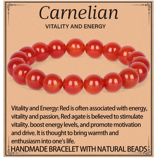 LPBeads Handmade Natural Gemstone Stretch Elastic 10mm Carnelian Bracelet Healing Crystal Round Stone Beads Jewelry Gifts for Women Men