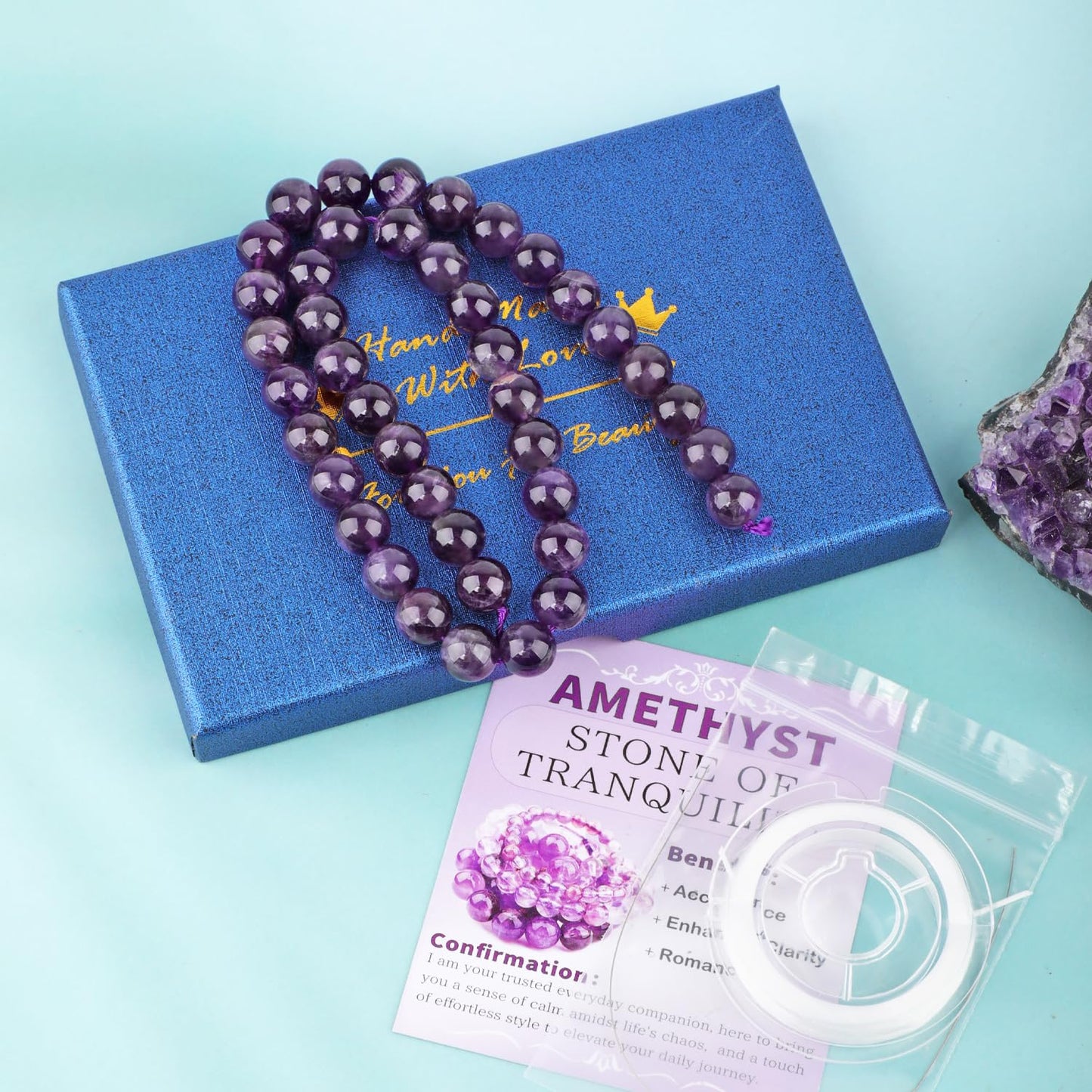 CMBYN Natural Stone Beads Round Genuine Real Stone Beading Strand Loose Gemstones DIY Smooth Bead for Bracelet Necklace Earrings Jewelry Making (Amethyst, 10mm 36 Pieces)