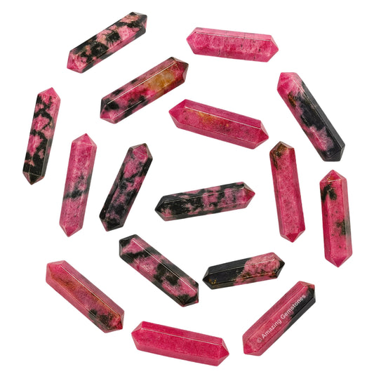 Amazing Gemstone Rhodonite Crystal Points Bulk Healing Crystals - Pack of 3 Double Terminated Healing Wand Point Bulk Crystals for Crafts,Crystal Grid,DIY Work - Premium Crystals for Beginners Gifts