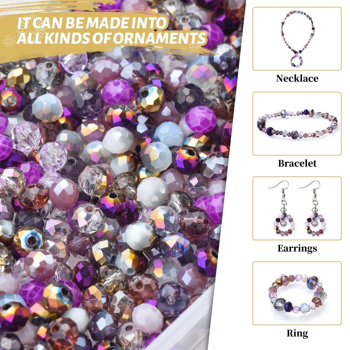 KINGSHINE 1000pcs 4/6/8mm Purple Color Briolette Crystal Glass Beads for Jewelry Making Supply,Round Rondelle Faceted Spacer Beads,Crystal Beads for Bracelets Necklaces DIY Crafts