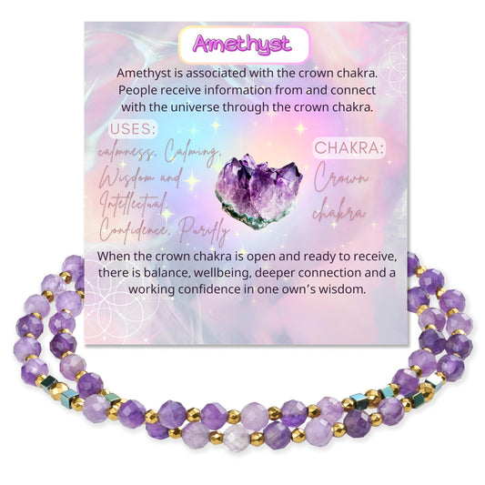 Farfume Amethyst - Wisdom - Crystal Beaded Bracelets, Chakra 4mm Natural Stone Beads Bracelets, Gemstone Spiritual Jewelry Gifts for Mother's Day
