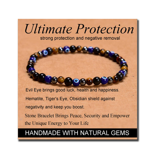 MASSIVE BEADS Ultimate Protection - Stone of Strongest Protect - Handmade Yoga Stretch Elastic Bracelet Natural Stone Crystal Healing Power Energy Gifts for Unisex Adult 4mm