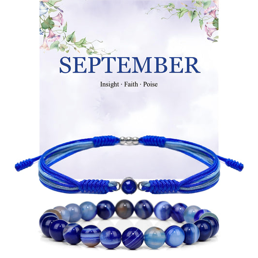 Crgwxzl September Birthstone Bracelets for Women Men,Healing Crystal Protection Stone Blue Lace Agate Beads Bracelet,String Wrap Zodiac Month Bracelets Birthday Jewelry Gifts