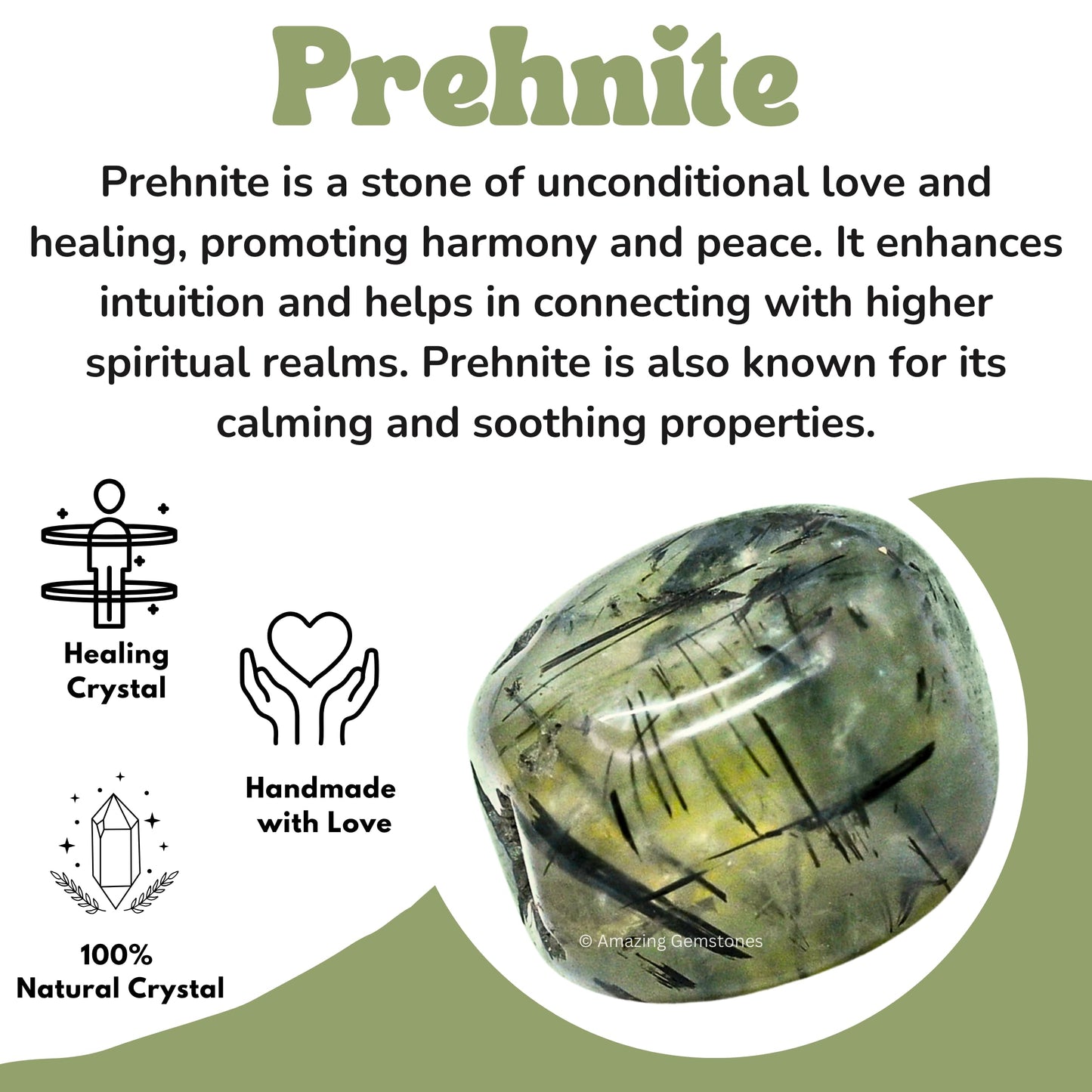 Amazing Gemstone Prehnite Crystals and Healing Stones Tumbled - 1 oz Prehnite Stone Gem Stones, Natural Healing Stones for Energy Balance, Stress Relief - Premium Polished Gems Rocks for Meditation