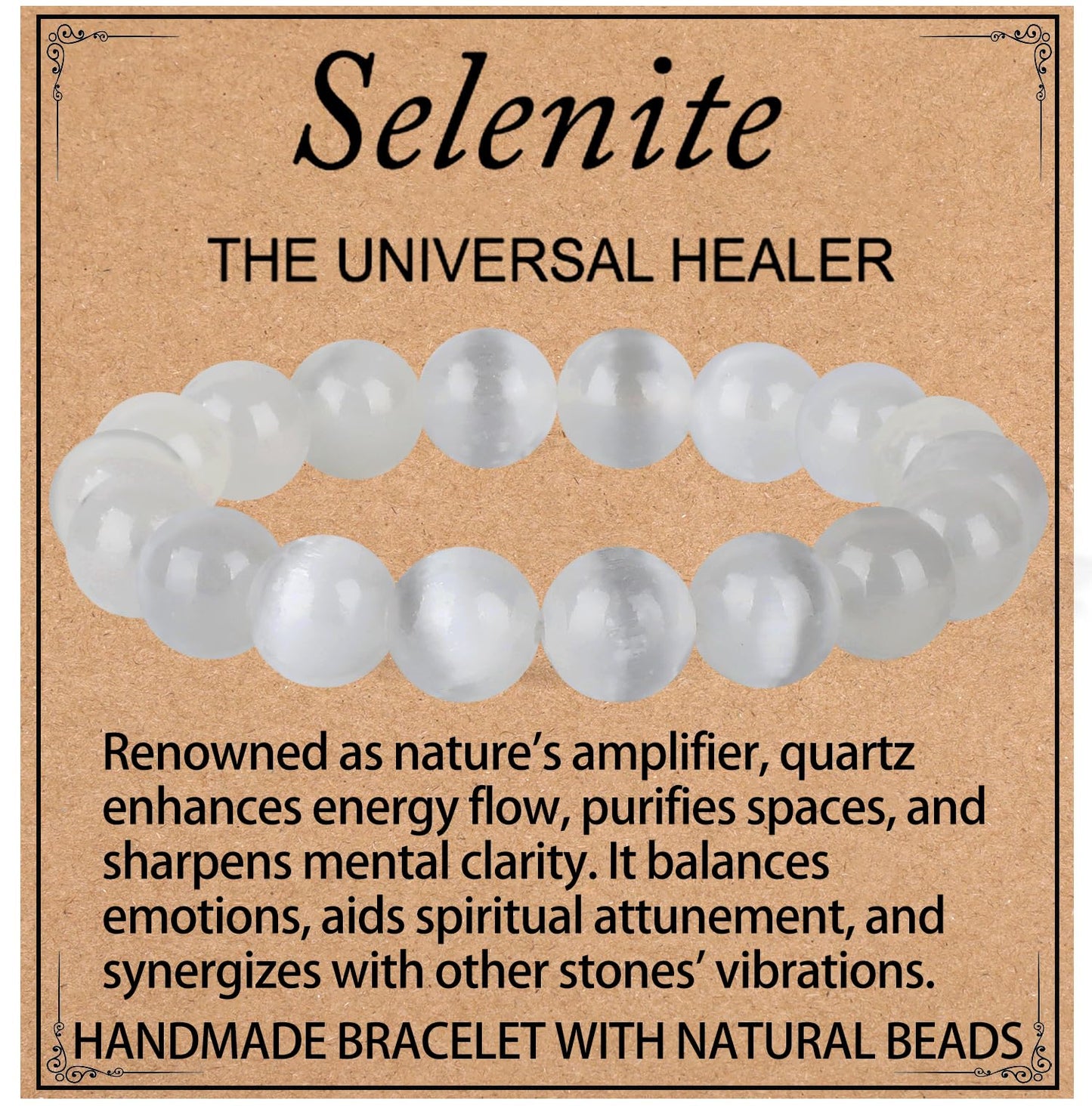 LPBeads Handmade Natural Gemstone Stretch Elastic 10mm White Selenite Bracelet Healing Crystal Round Stone Beads Jewelry Gifts for Women Men