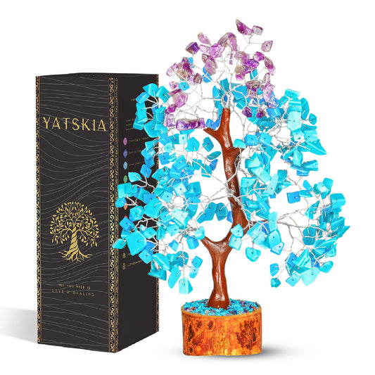 YATSKIA Turquoise and Amethyst Crystal Tree of Life - Gemstones and Crystals - Crystal Decor - Good Luck Gifts