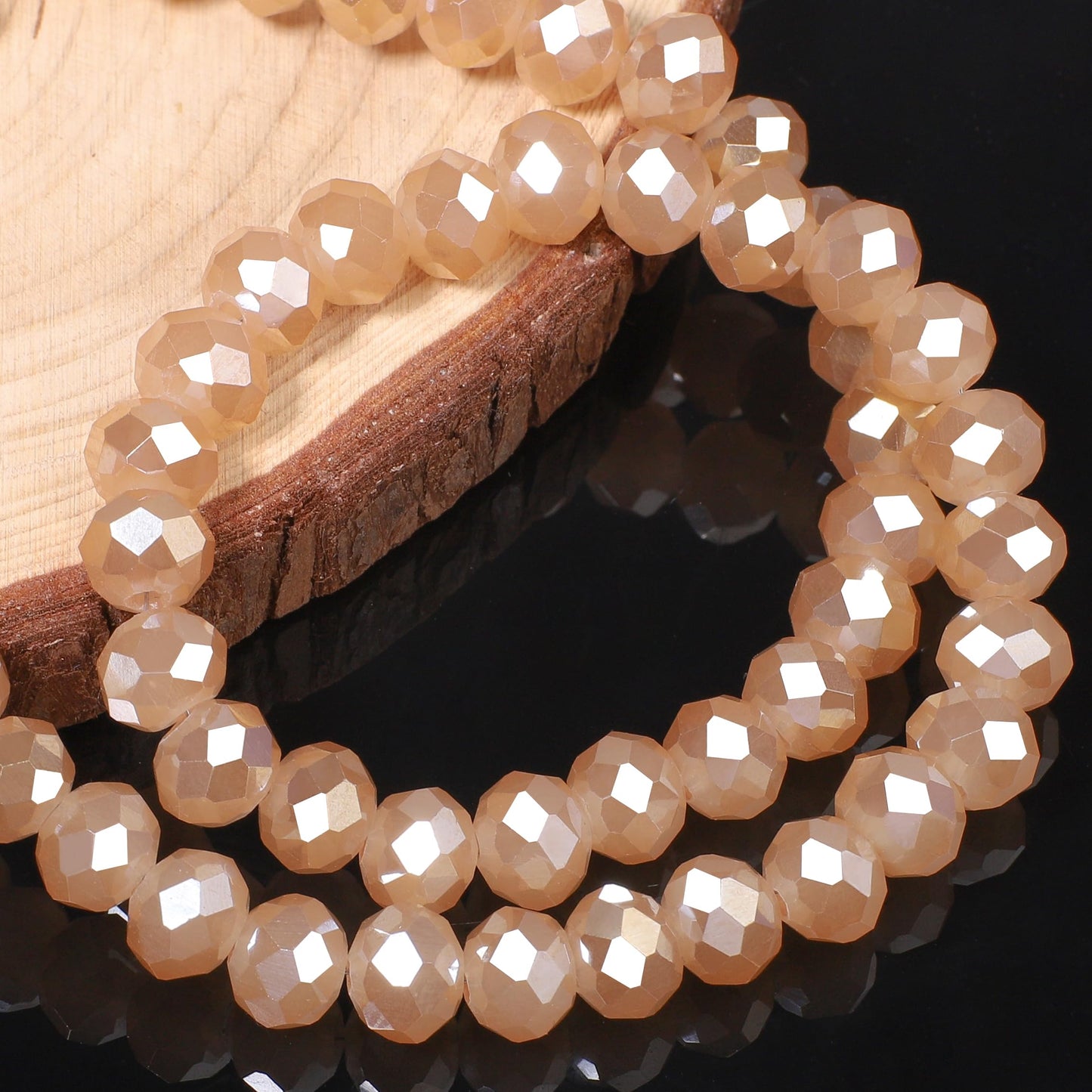 NITOPUPU 300pcs 8mm Crystal Glass Beads for Jewelry Making Faceted Rondelle Flat Porcelain Beads for Bracelets Necklace Earrings DIY Crafts (Champagne Porcelain Bead)