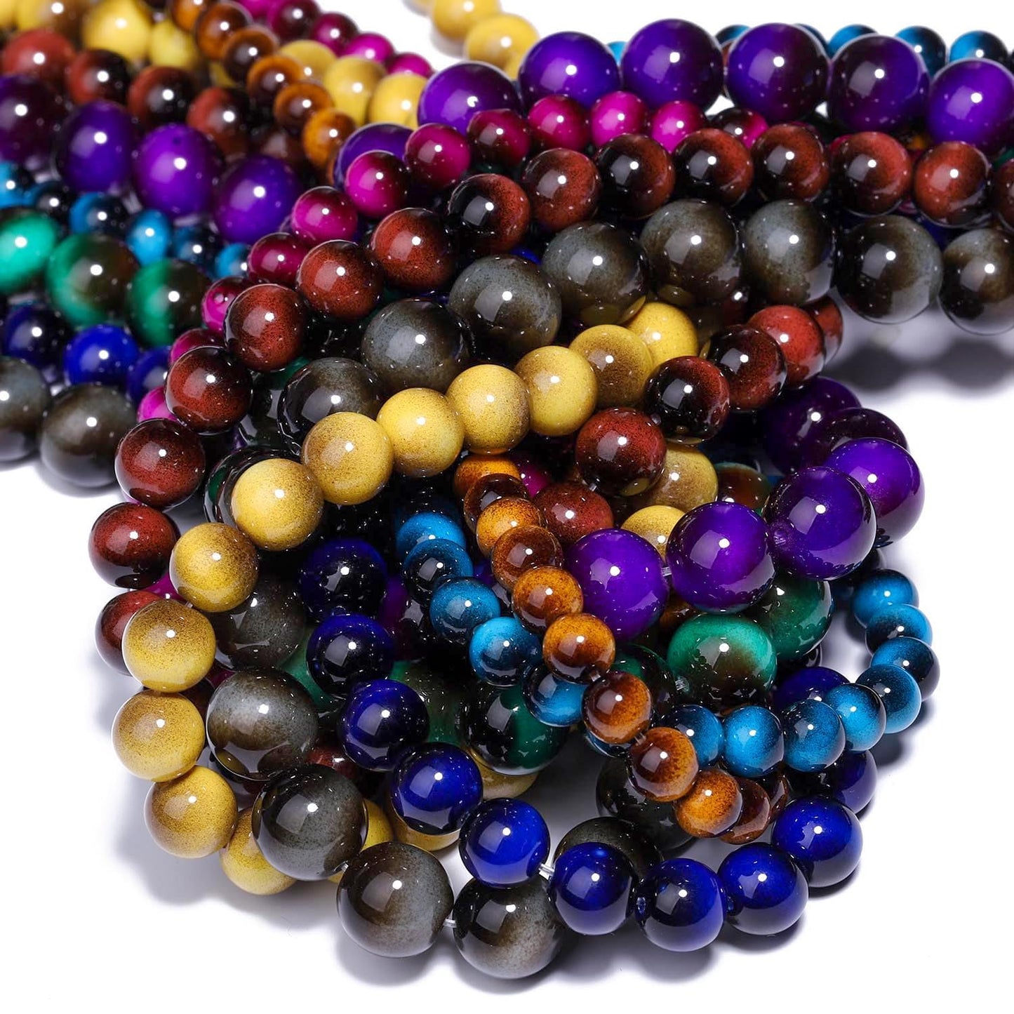 Song Xi 38PCS 10mm Rose Pink Tiger Eye Gemstone Beads for Jewelry Making, Round Smooth Glass Beads for DIY Bracelet Necklace Earring Keychain, Arts and Crafts, for Christmas Wedding Birthday