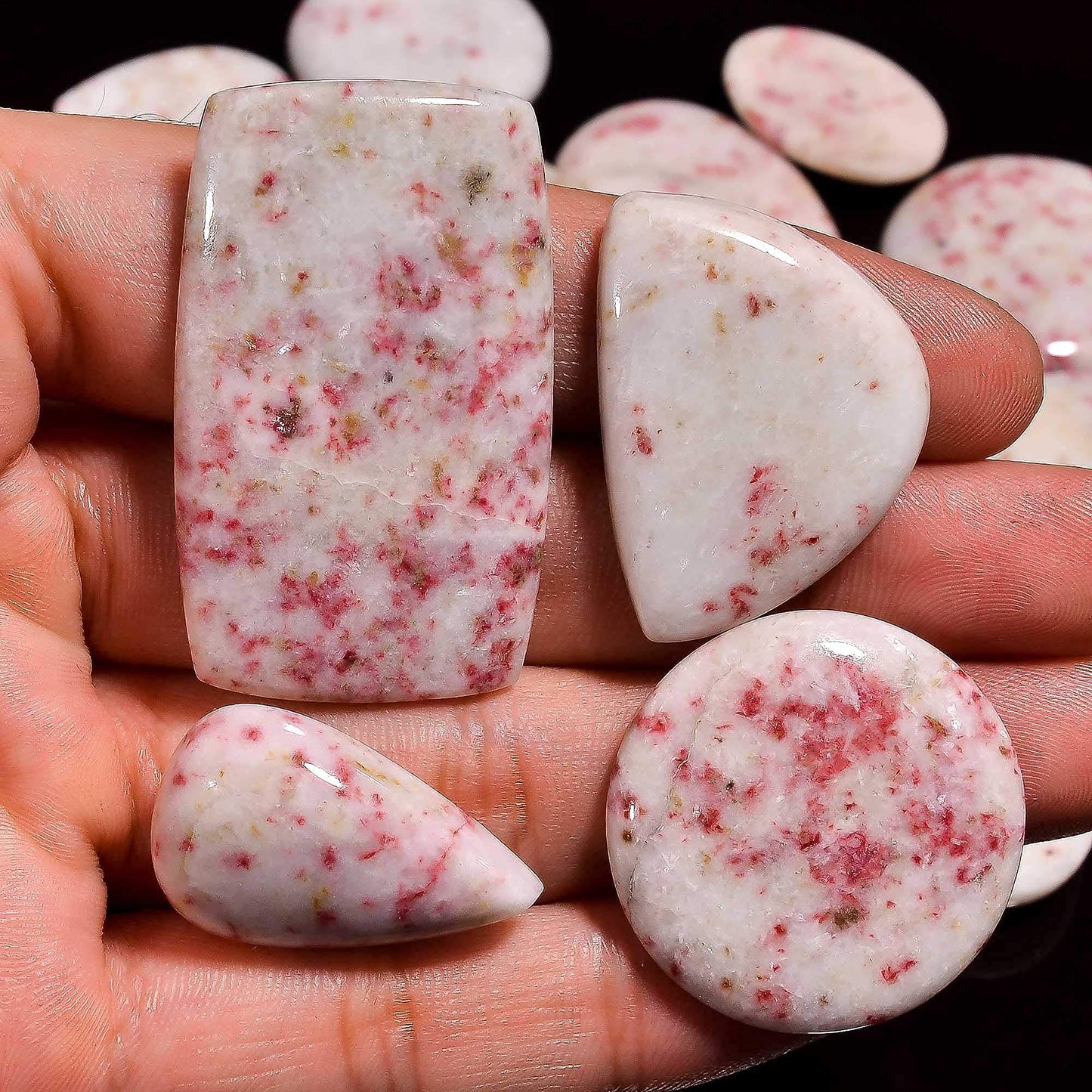 GEMKORA 5pcs Natural Cinnabar Gemstone Wholesale Cabochons Lot, Jewelry Making Loose Gemstone, Polished Home Decor Specimen, DIY, Wire Wrapping, Reiki, Healing Crystals, Bulk Gemstone Deal