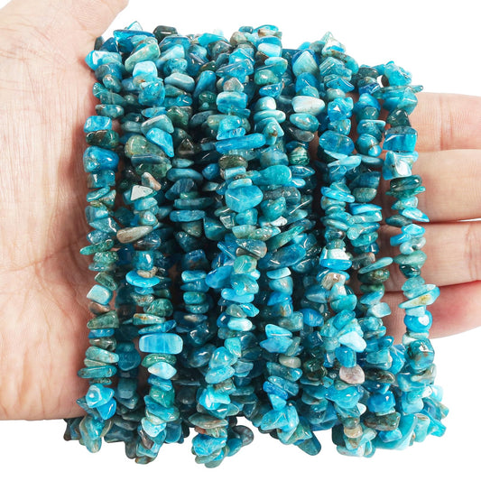 favoramulet 5-8mm Blue Apatite Tumbled Stone Chip Beads for Jewelry Making, Irregular Shaped Healing Crystal Loose Bead Supply, Pack of 2 Strands(64 inches)