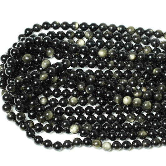CHEAVIAN 45PCS 8mm Natural Golden Obsidian Gemstone Round Loose Beads Crystal Energy Stone Healing Power for Jewelry Making 1 Strand 15"