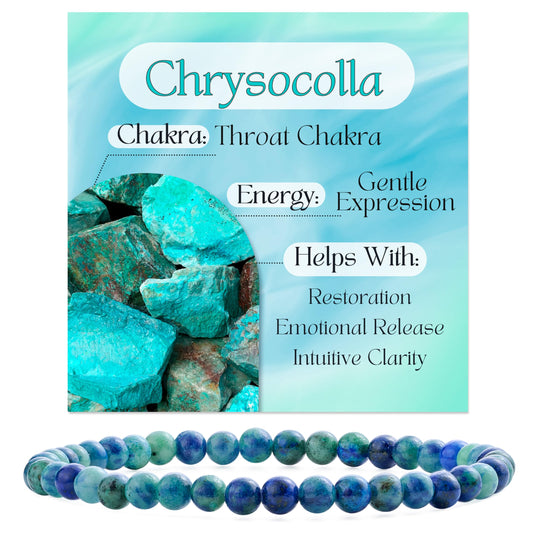 Chrysocolla-Gentle Expression-4mm Beaded Bracelets for Women Handmade Semi Precious Natural Stone Stretch Elastic Jewelry Yoga Protection Gifts