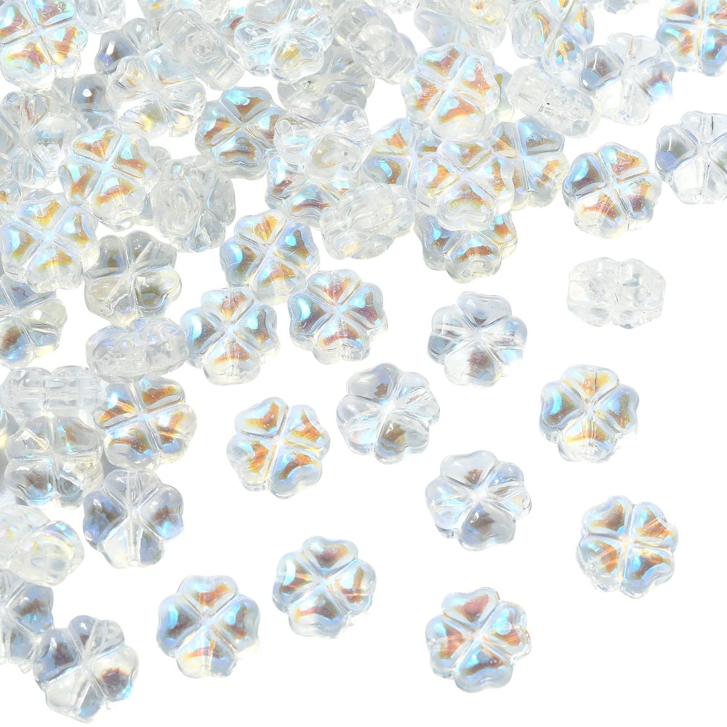 LiQunSweet 100 Pcs Transparent Czech Glass Crystal Loose Beads 4 Leaf Clover Beads Spacer Bulk for Jewelry Making Bracelet DIY