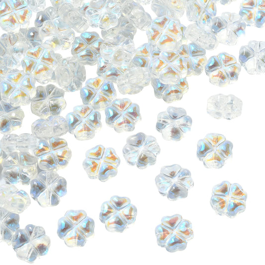LiQunSweet 100 Pcs Transparent Czech Glass Crystal Loose Beads 4 Leaf Clover Beads Spacer Bulk for Jewelry Making Bracelet DIY