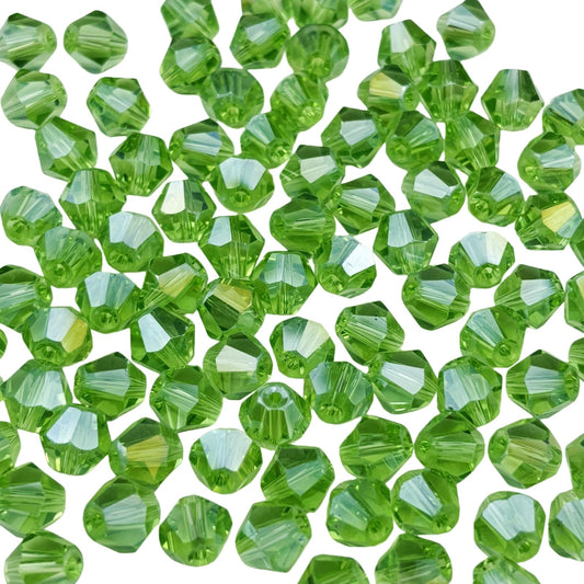 Pinhoollgo 200pcs 6mm Bicone Crystal Glass Beads Faceted Bicone Crystal Beads Bulk Glass Spacer Beads for Bracelets Necklace Pendants Earrings DIY Jewelry Craft Making(Light Green AB)