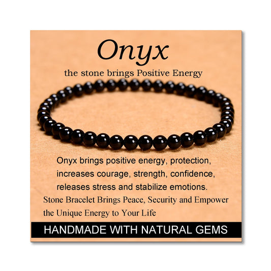 MASSIVE BEADS Black Onyx - Stone of Positive Energy - Handmade Yoga Stretch Elastic Bracelet Natural Stone Crystal Healing Power Energy Gifts for Unisex Adult 4mm