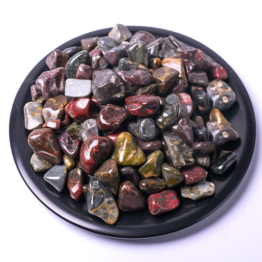 Polished Dragon Blood Jasper Crystal Chips Bulk 200 Pcs - 0.3" Small Colorful Tumbled Stone Chips Rocks, 10 oz Crushed Sea Glass Vase Filler Stones for Healing, Reiki, Crafting, Home Decor
