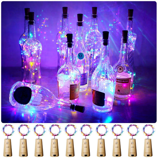 Aluan Wine Bottle Lights - 10 Pack, 20 LED, Waterproof, Copper, Multicolor, Model BL00, Ideal for Parties and Weddings